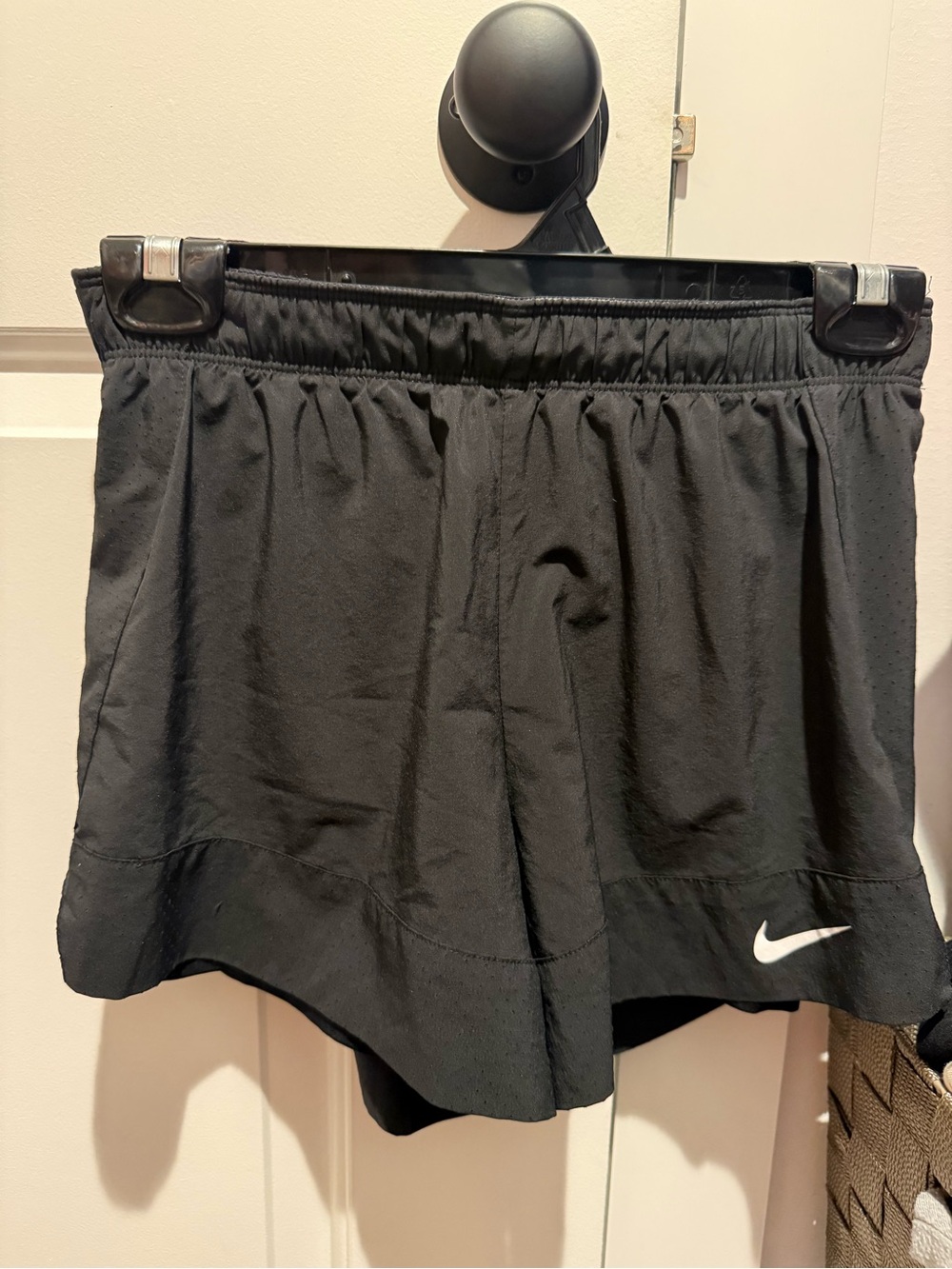 Nike Women’s Black Athletic Shorts with White Swoosh